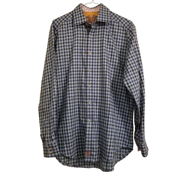Robert Graham S Blue Purple Green Dress Shirt Hounds Tooth Long Sleeve - Picture 2 of 8